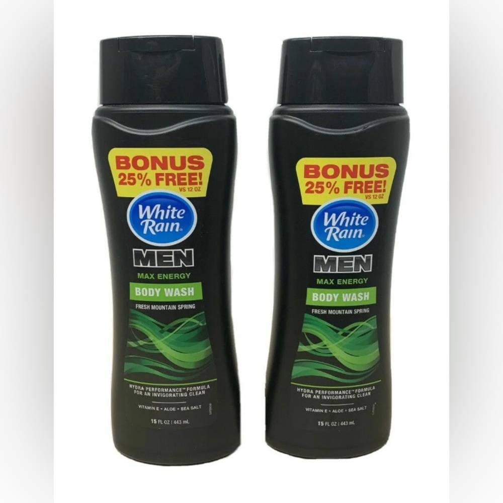 2 WHITE RAIN MEN’S MAX ENERGY BODY WASH FRESH MOUNTAIN SPRING. 15 OZ. BR…